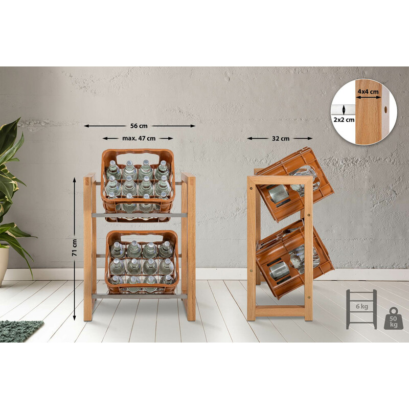 Estetisk hylla för dryckeslådor med trä och metall