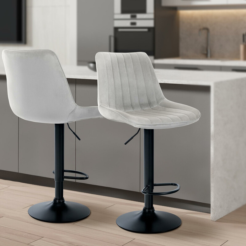 Modern höjdjusterbar barstol med sammetsklädsel och metallram