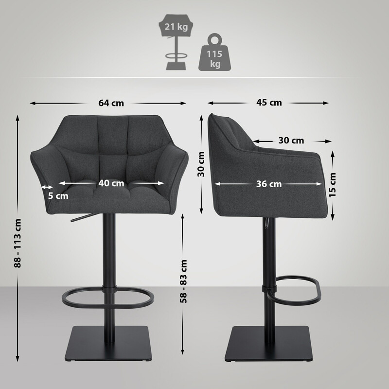 Stilren justerbar barstol med filtklädsel och fotstöd