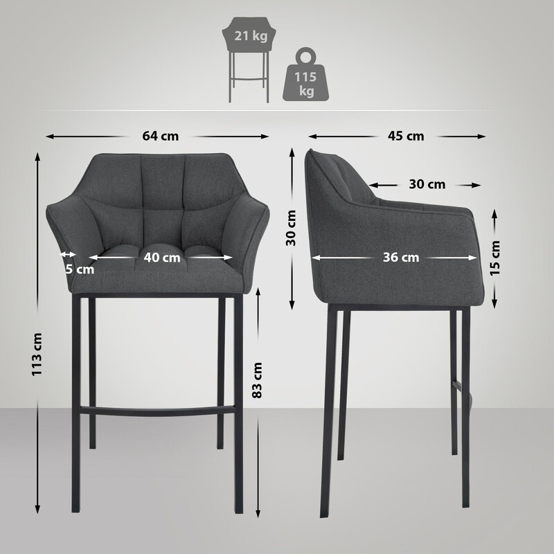 Elegant barstol med filtklädd sits och ryggstöd