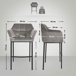 Elegant barstol med sammet och rostfritt stålunderrede