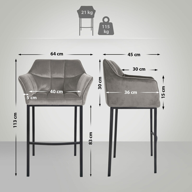 Elegant barstol med sammet och rostfritt stålunderrede