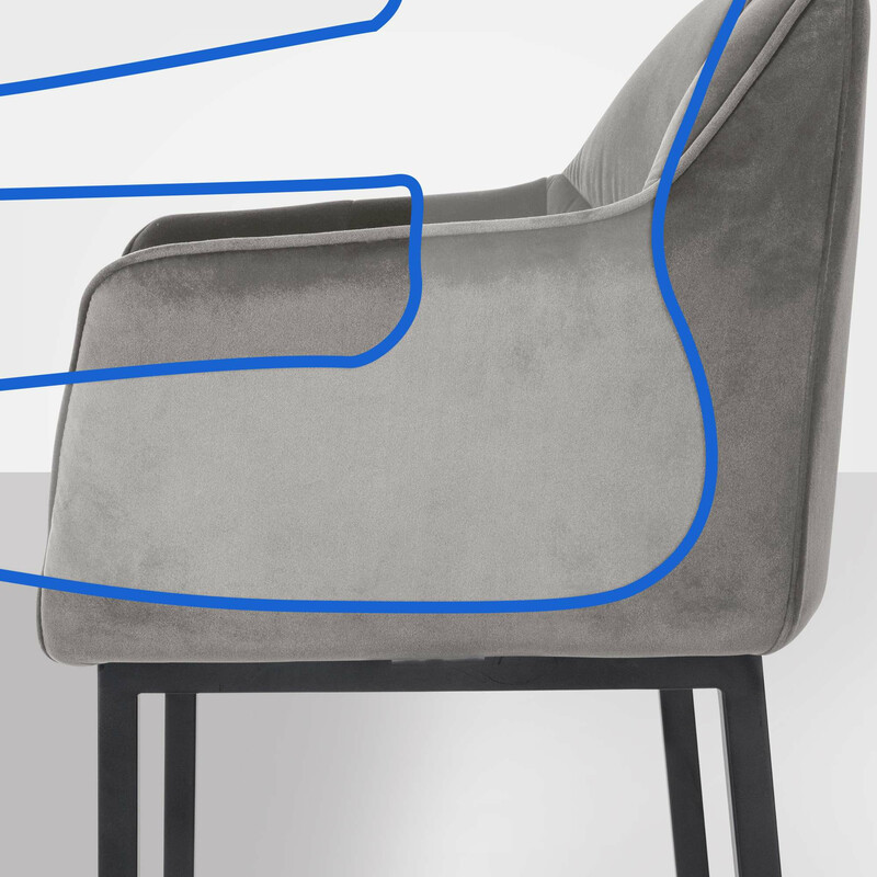 Elegant barstol med sammet och rostfritt stålunderrede