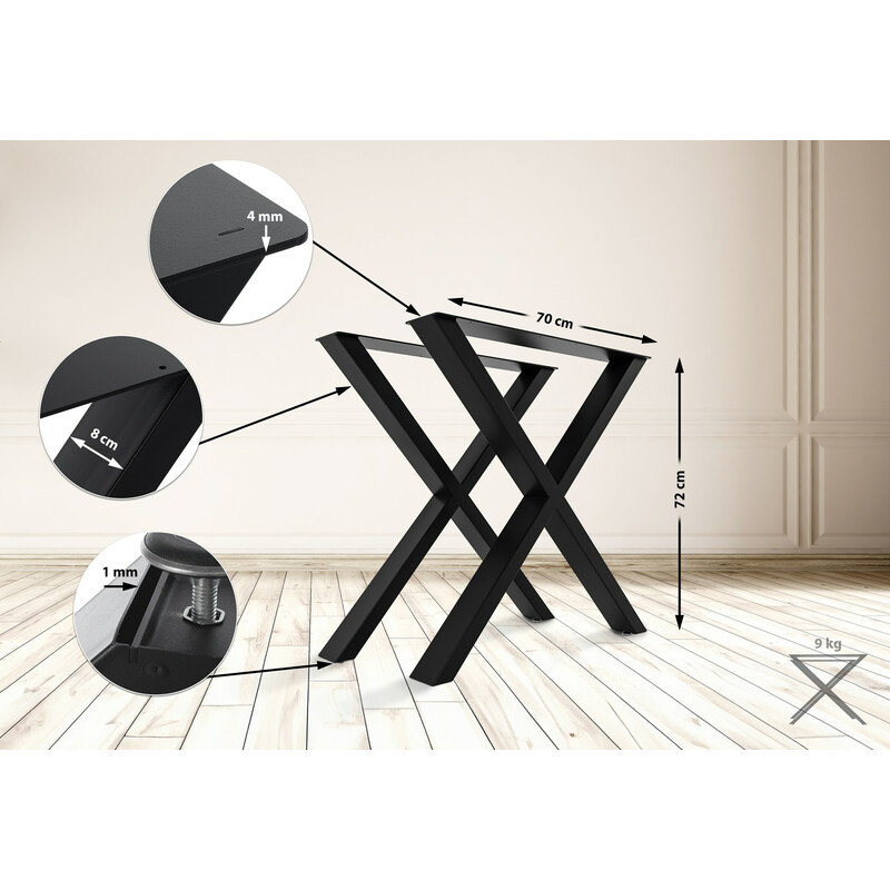 X-formade bordsben i pulverlackerat stål för stabilitet