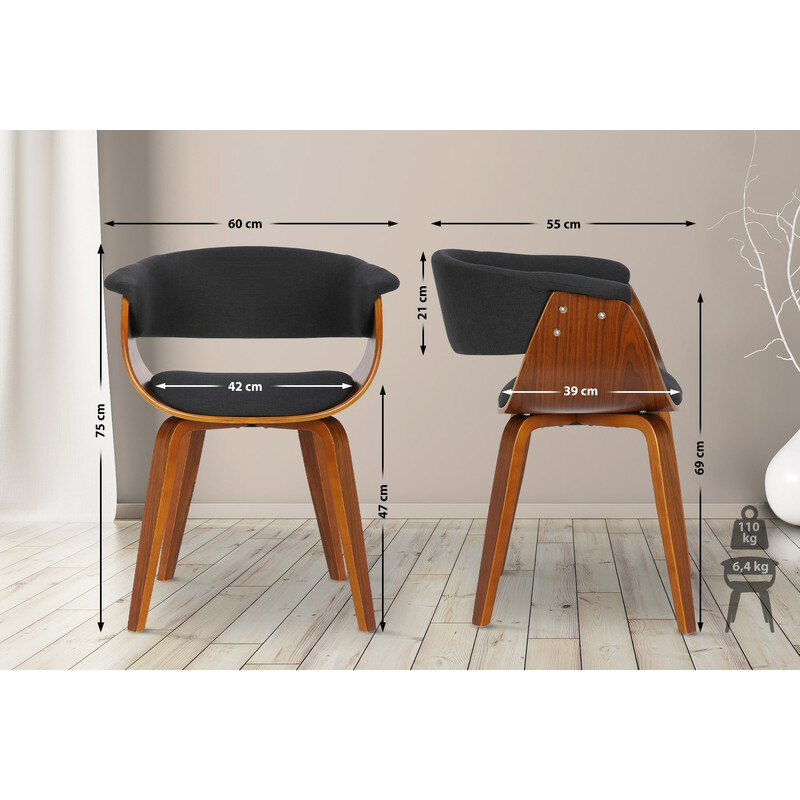 Elegant bruce-stol i böjt trä och slitstark tygklädsel