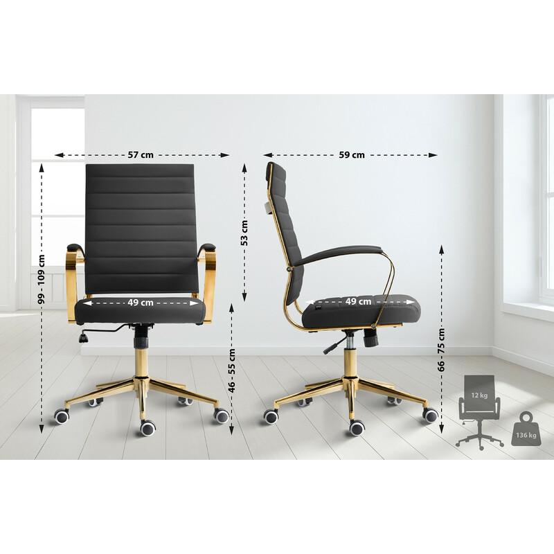 Elegant ergonomisk kontorsstol i konstläder med gyllene detaljer