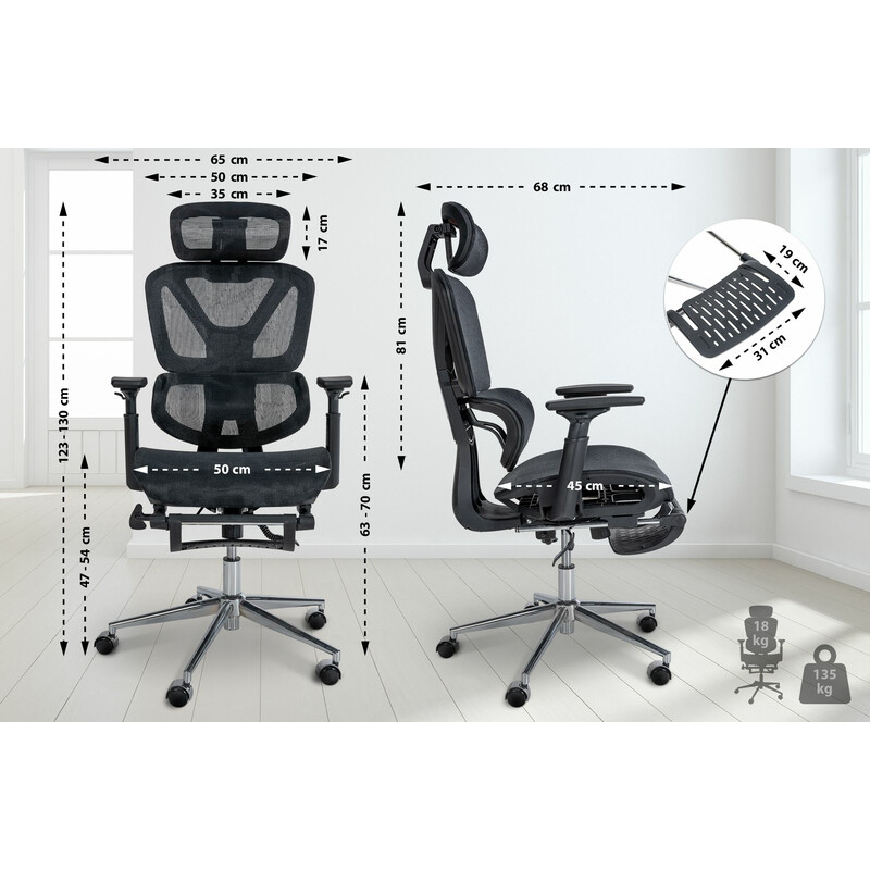 Ergonomisk kontorsstol med justerbart stöd och nätmaterial