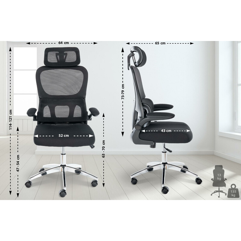 Ergonomisk kontorsstol med justerbart nackstöd och svankstöd