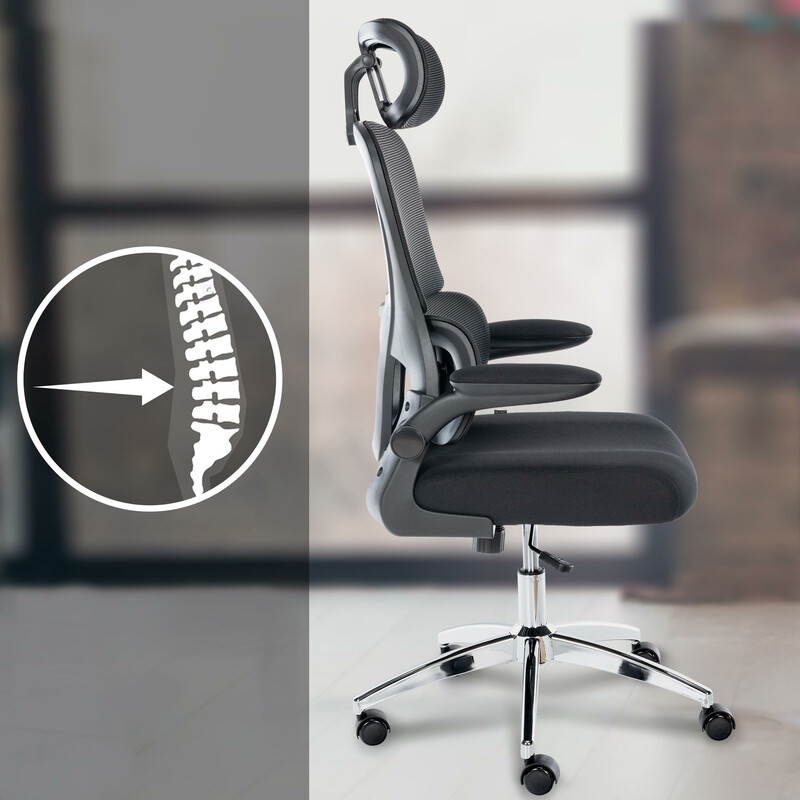 Ergonomisk kontorsstol med justerbart nackstöd och svankstöd