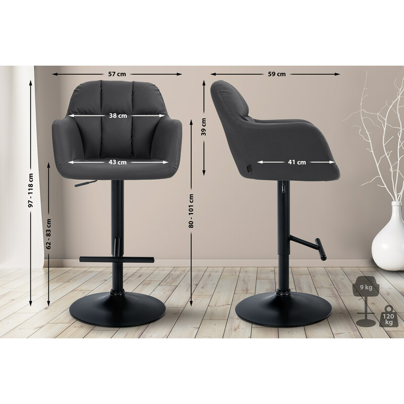 Elegant justerbar barstol med konstläder och armstöd