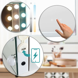 Sminkspegel med led-belysning och usb-port för väggmontering