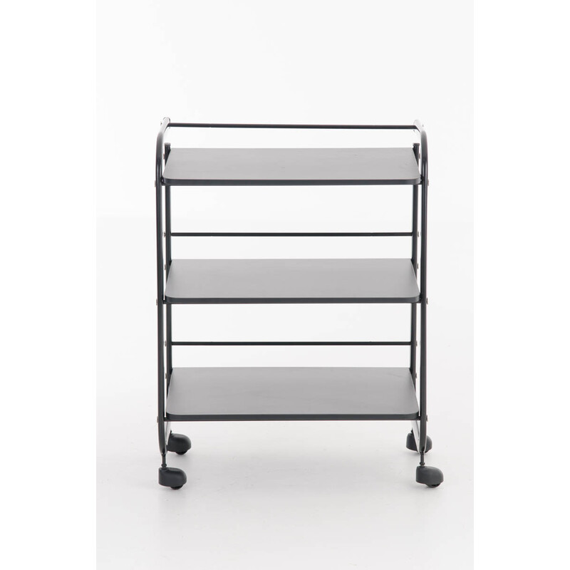 Vit medicinvagn med hjul och tre förvaringshyllor