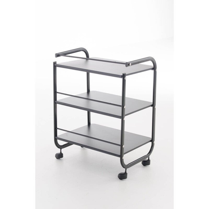 Vit medicinvagn med hjul och tre förvaringshyllor