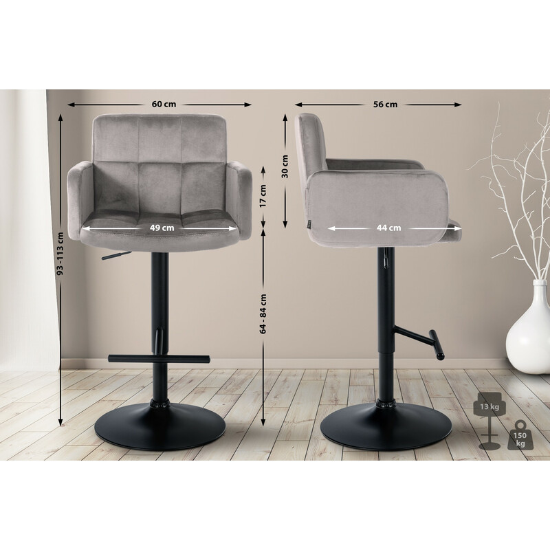 Elegant justerbar barstol i sammet med fotstöd