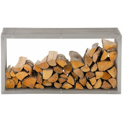 Handgjord vedställning i rostfritt stål med ribbad design