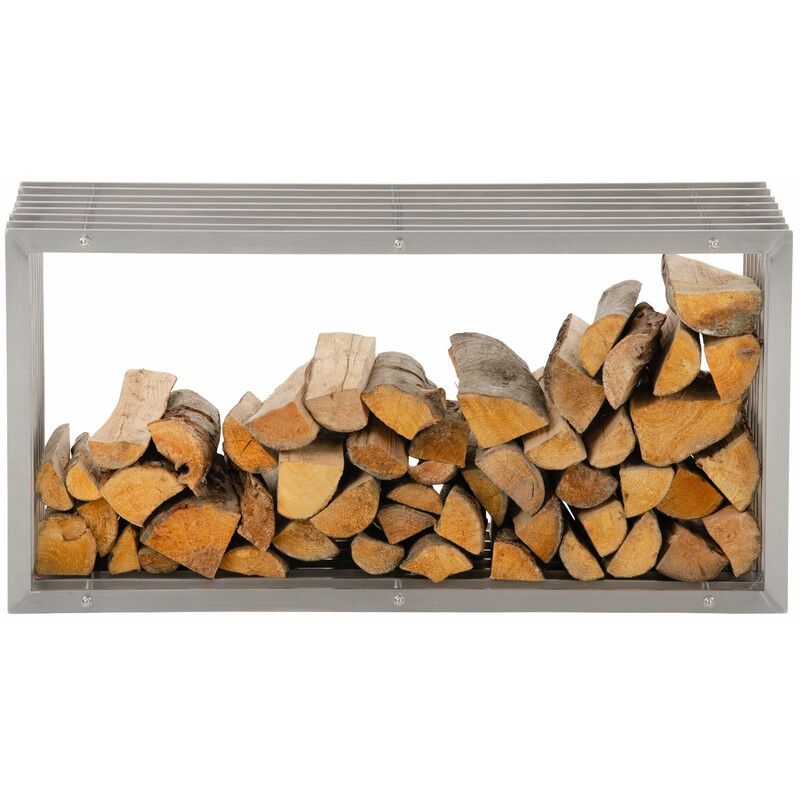 Handgjord vedställning i rostfritt stål med ribbad design