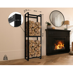 Elegant och funktionell vedställning i svart pulverlackerat stål