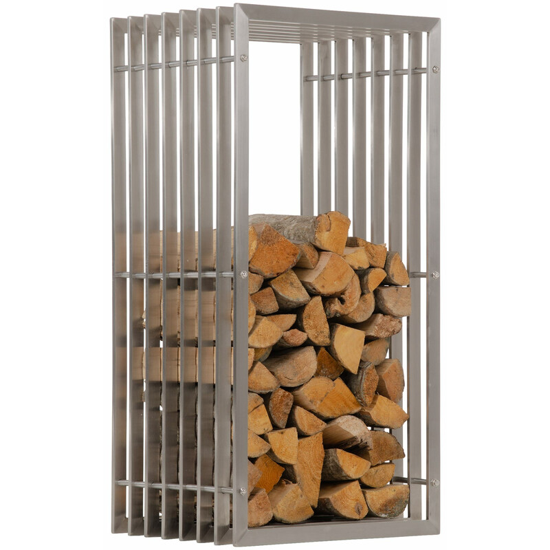 Handgjord vedställning i rostfritt stål med ribbad design