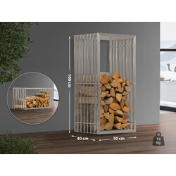 Handgjord vedställning i rostfritt stål med ribbad design