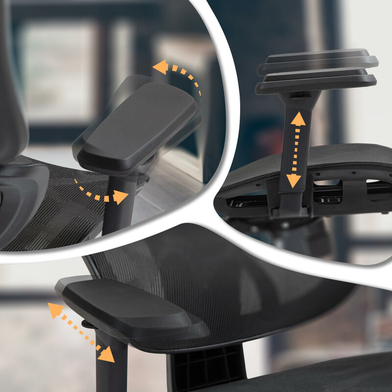 Ergonomisk arbetsstol med justerbart stöd och nätmaterial