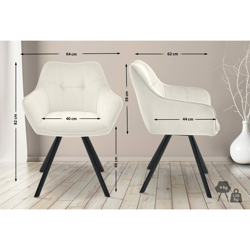 Elegant svängbar matstol med quiltat ryggstöd och metallram