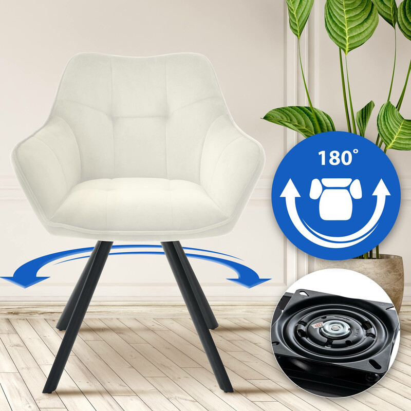 Elegant svängbar matstol med quiltat ryggstöd och metallram