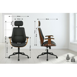 Elegant ergonomisk kontorsstol i konstläder med trärygg