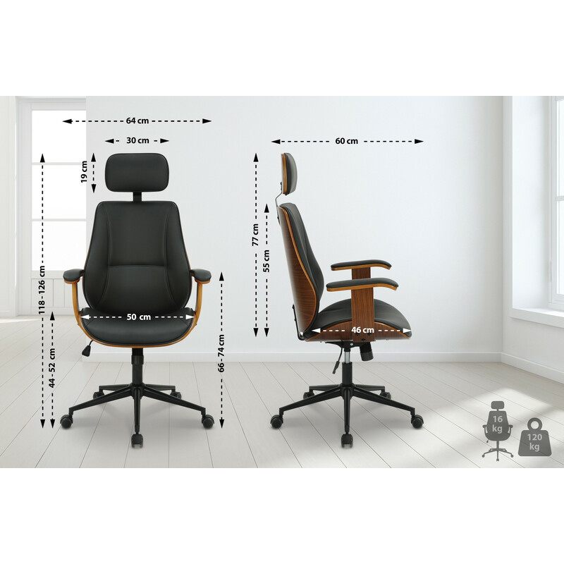 Elegant ergonomisk kontorsstol i konstläder med trärygg