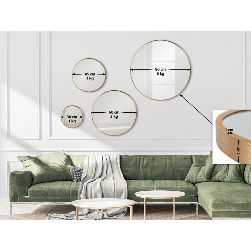 Rund spegel med tunn ram i fyra storlekar