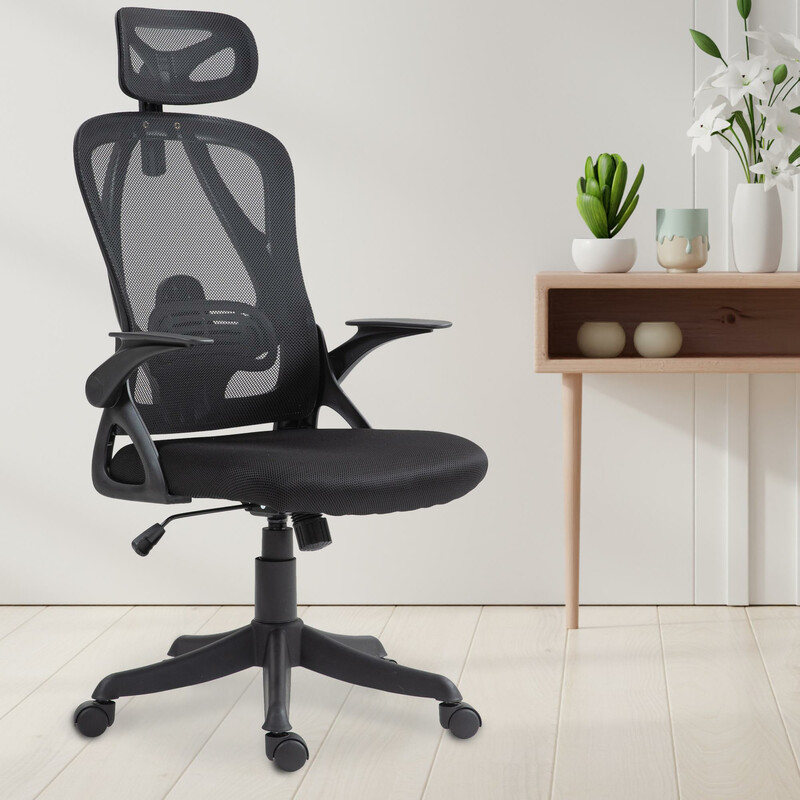 Ergonomisk kontorsstol med justerbart nackstöd och svankstöd