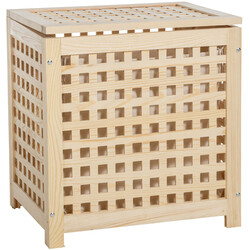 Stilfull tvättkorg i trä med avtagbar tvättpåse