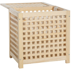 Stilfull tvättkorg i trä med avtagbar tvättpåse