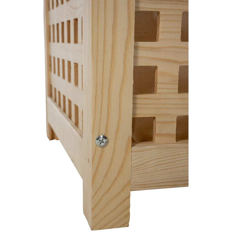 Stilfull tvättkorg i trä med avtagbar tvättpåse