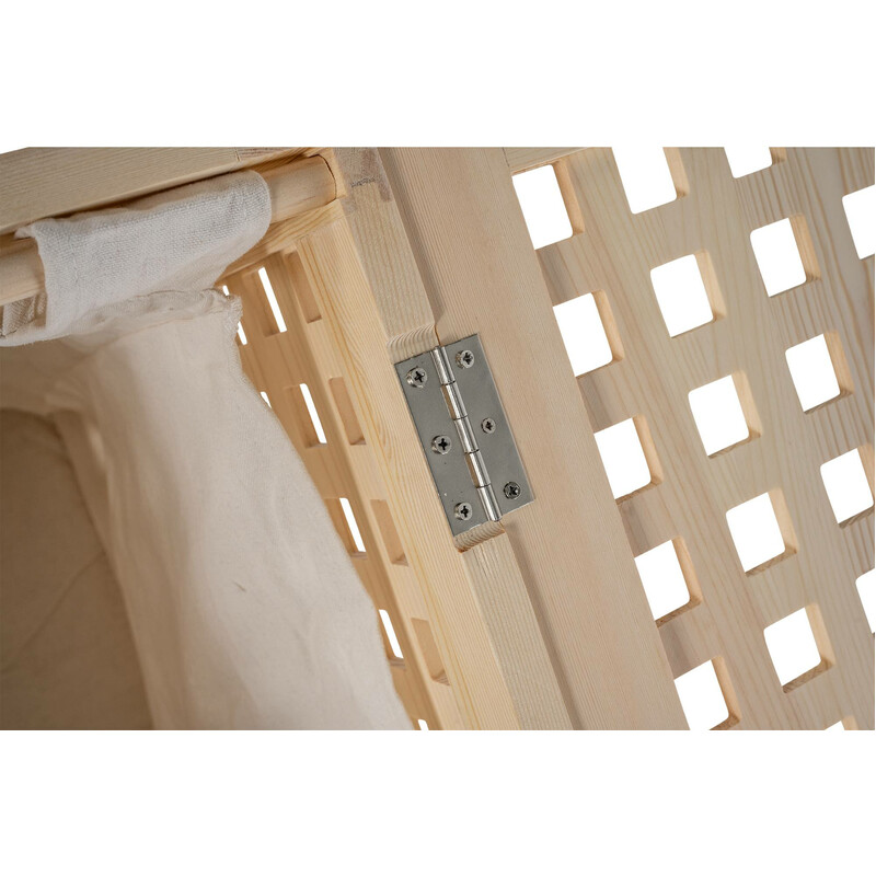 Stilfull tvättkorg i trä med avtagbar tvättpåse