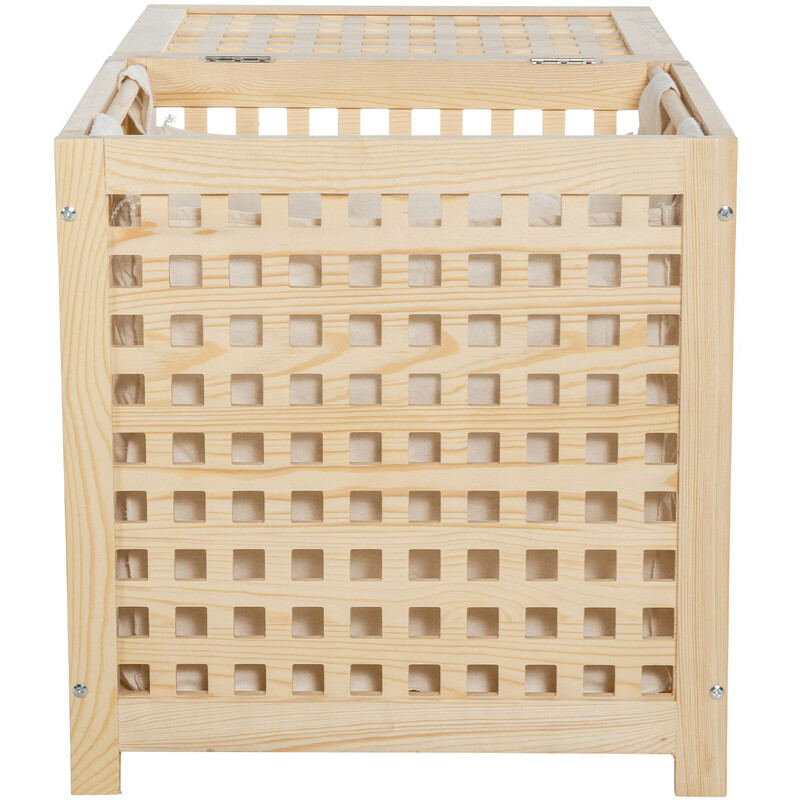 Stilfull tvättkorg i trä med avtagbar tvättpåse