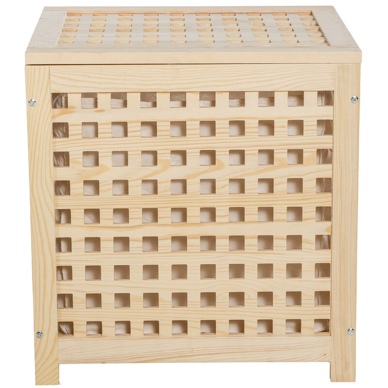 Stilfull tvättkorg i trä med avtagbar tvättpåse