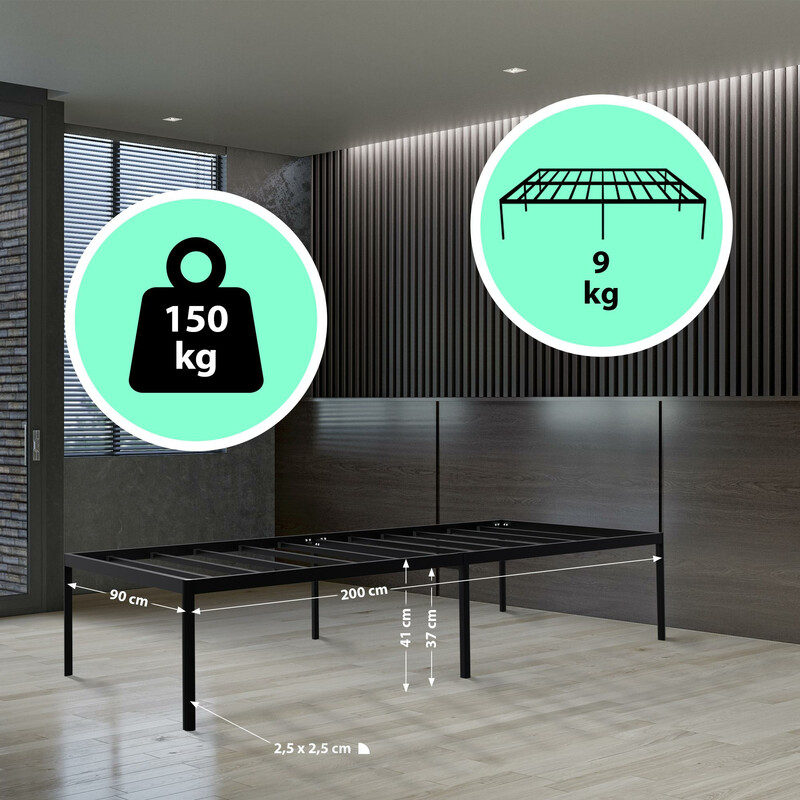 Modern och hållbar metallsäng med förvaringsutrymme