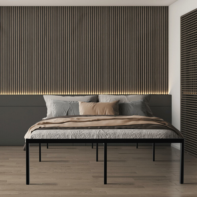 Modern och hållbar metallsäng med förvaringsutrymme