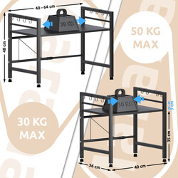 Justerbar förvaringshylla för mikrovågsugn med extra krokar
