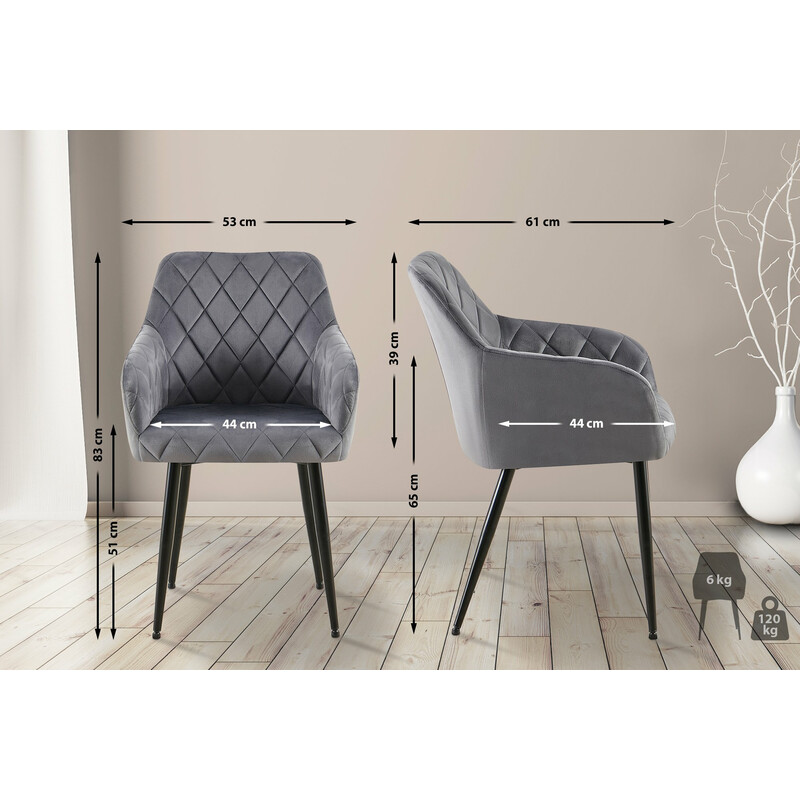 Bekväm och stilren köksstol med sammet och metallram