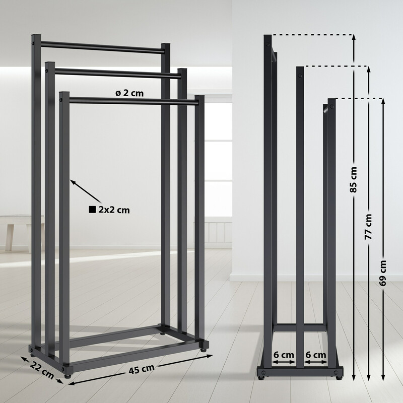 Elegant fristående handdukshållare i rostfri mattsvart metall