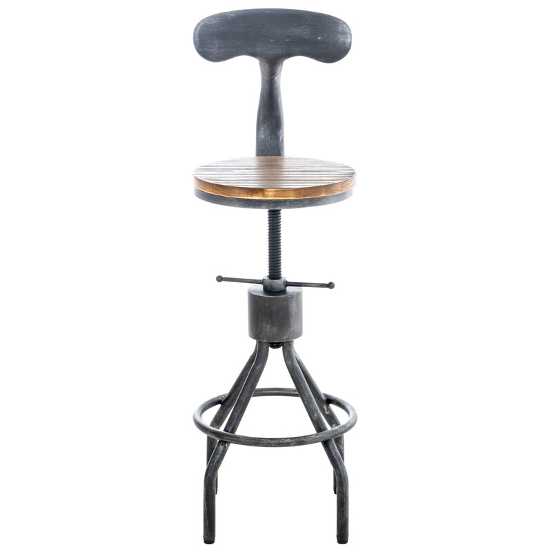 Industriell barstol i furu och metall med justerbar höjd
