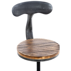 Industriell barstol i furu och metall med justerbar höjd