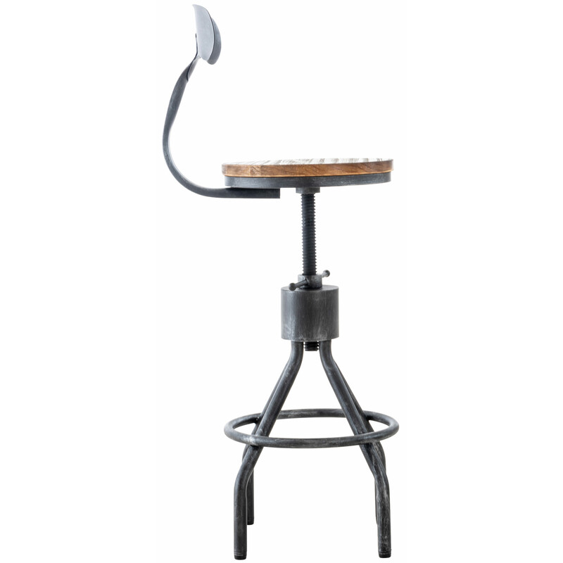 Industriell barstol i furu och metall med justerbar höjd