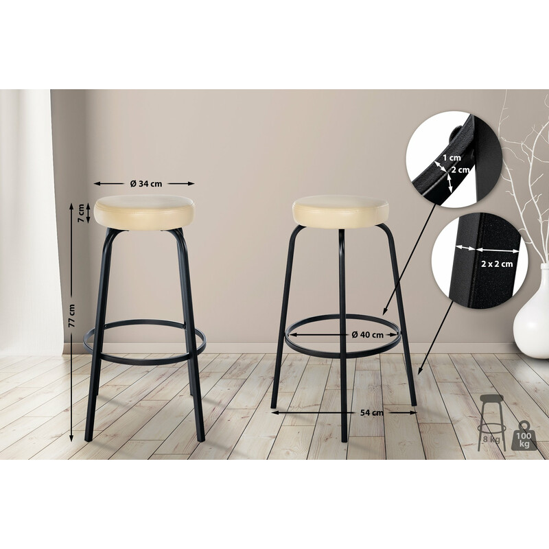 Stilren barstol med vadderad sits och mattsvart metallstomme