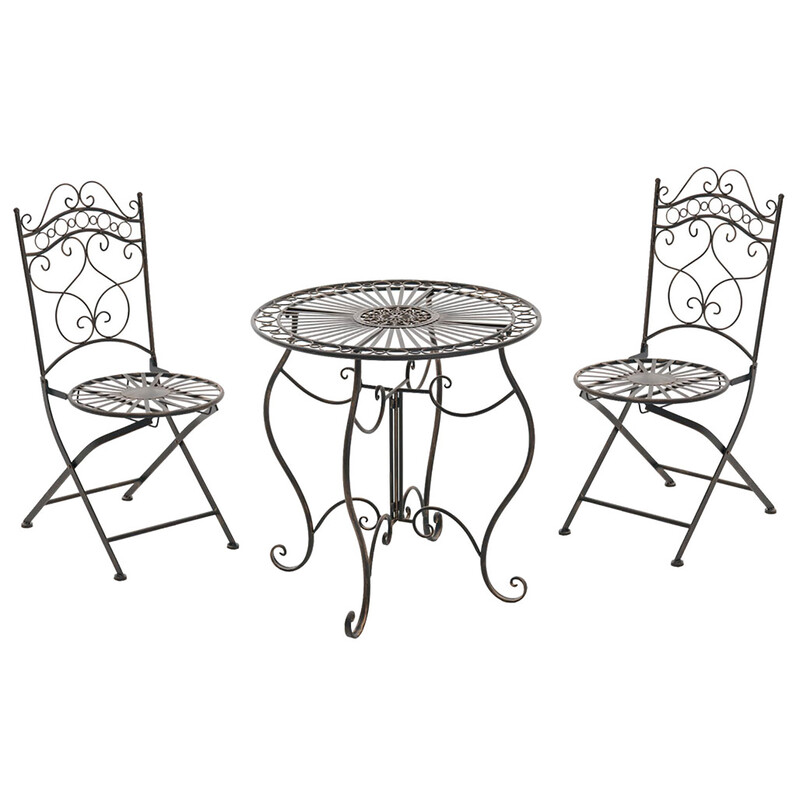 Nostalgisk sittgrupp i järn med antikpatina för trädgård