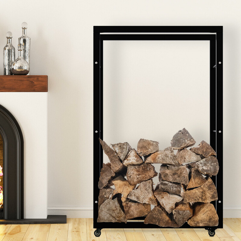 Elegant och praktisk vedförvaring med hjul för moderna hem