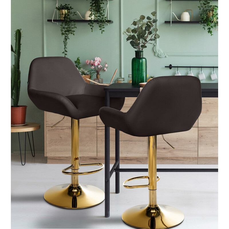 Modern justerbar barstol i konstläder med gyllene metallram