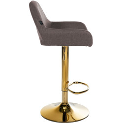 Elegant justerbar barstol med gyllene metallram och tygsits