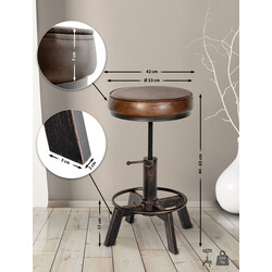 Industriella justerbara barstolar i konstläder, 2-pack